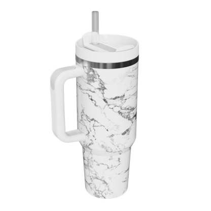 40oz Insulated Mug with Handle and Straw Marble Pattern Stainless Steel Travel Cup Gift for Family Friends Couples-Blongser