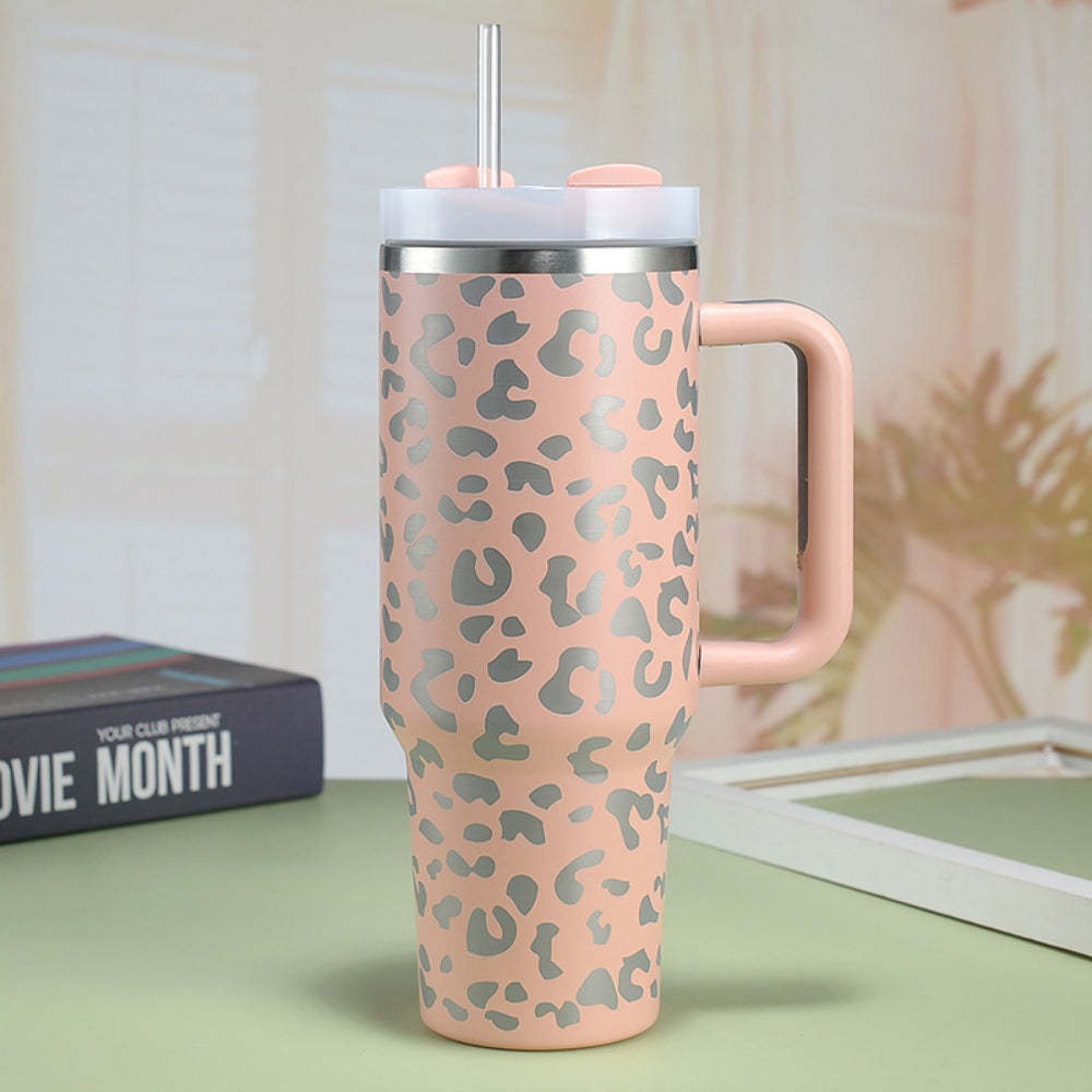 40oz Insulated Mug with Handle and Straw Colorful Leopard Pattern Stainless Steel Travel Cup Gift for Family Friends Couples-Blongser