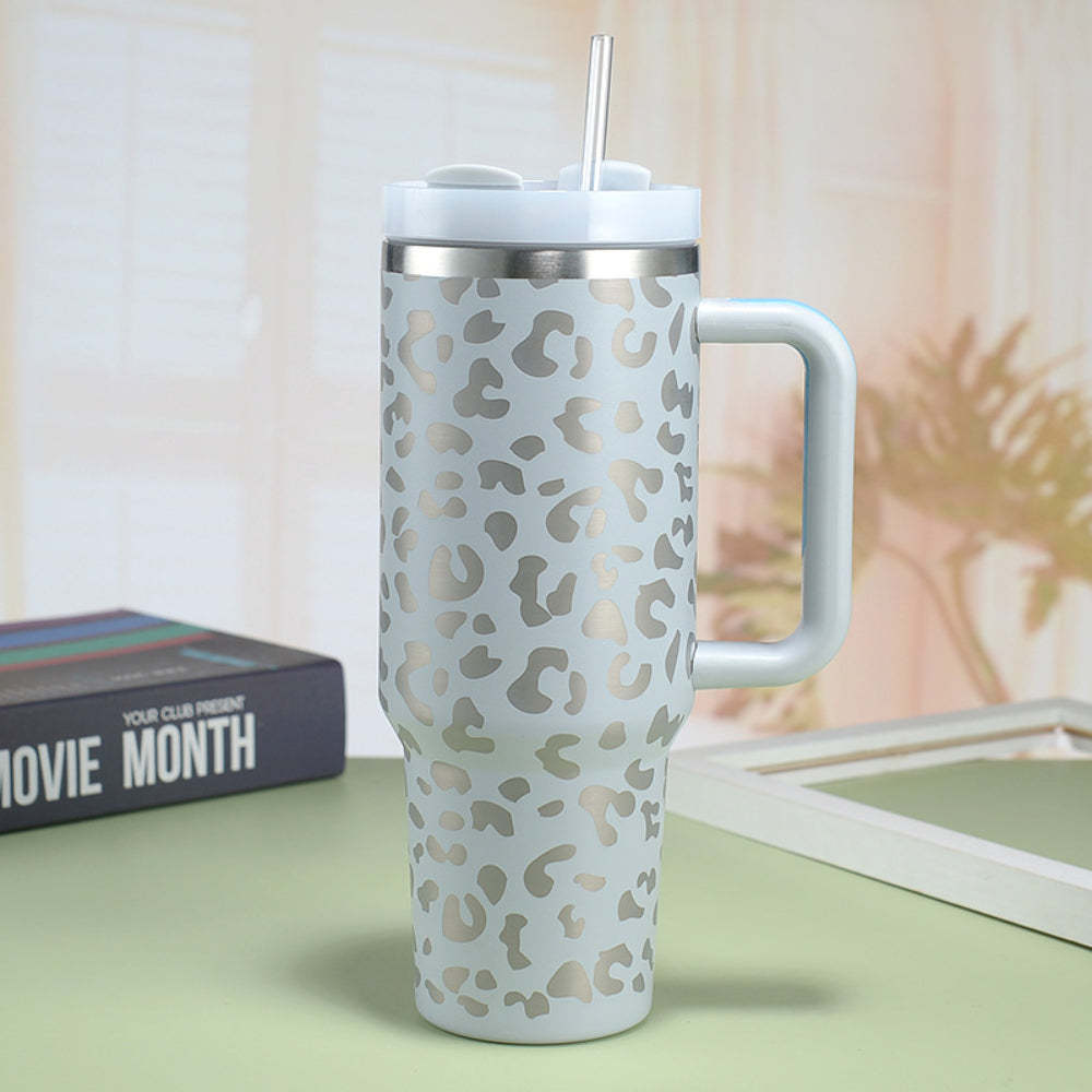 40oz Insulated Mug with Handle and Straw Colorful Leopard Pattern Stainless Steel Travel Cup Gift for Family Friends Couples-Blongser
