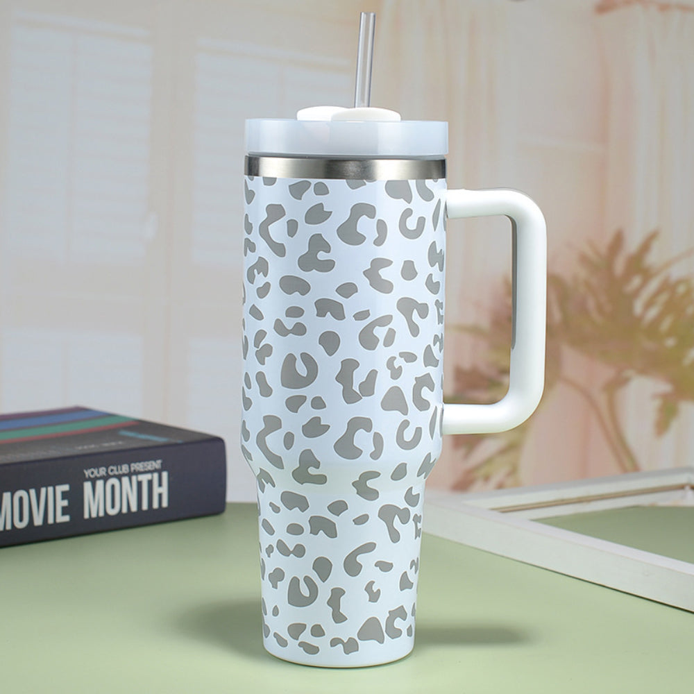 40oz Insulated Mug with Handle and Straw Colorful Leopard Pattern Stainless Steel Travel Cup Gift for Family Friends Couples-Blongser