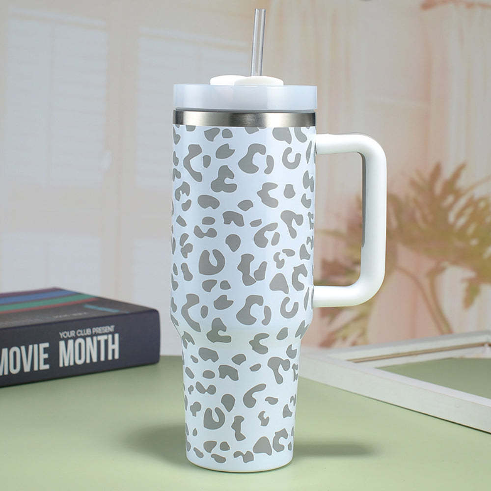 40oz Insulated Mug with Handle and Straw Colorful Leopard Pattern Stainless Steel Travel Cup Gift for Family Friends Couples-Blongser