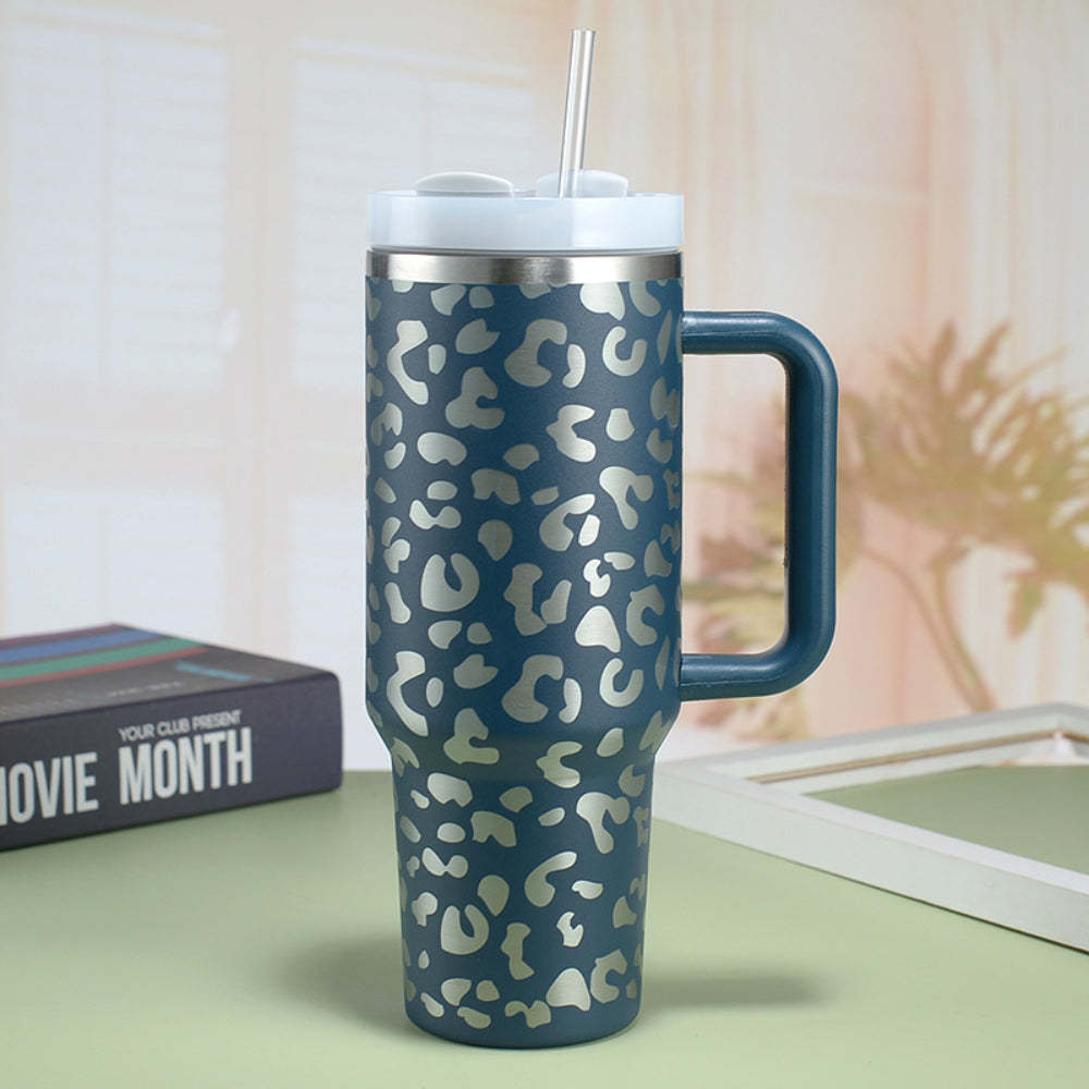 40oz Insulated Mug with Handle and Straw Colorful Leopard Pattern Stainless Steel Travel Cup Gift for Family Friends Couples-Blongser