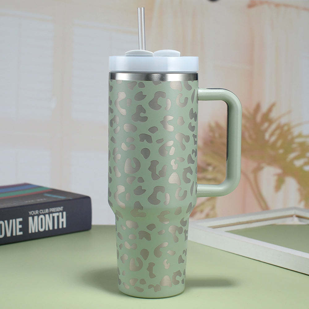 40oz Insulated Mug with Handle and Straw Colorful Leopard Pattern Stainless Steel Travel Cup Gift for Family Friends Couples-Blongser