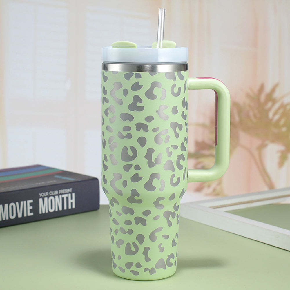 40oz Insulated Mug with Handle and Straw Colorful Leopard Pattern Stainless Steel Travel Cup Gift for Family Friends Couples-Blongser