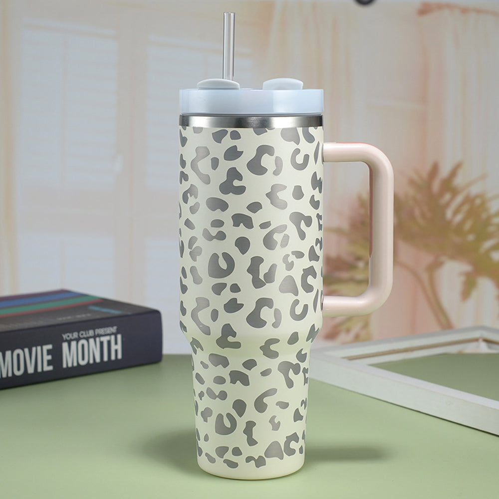 40oz Insulated Mug with Handle and Straw Colorful Leopard Pattern Stainless Steel Travel Cup Gift for Family Friends Couples-Blongser