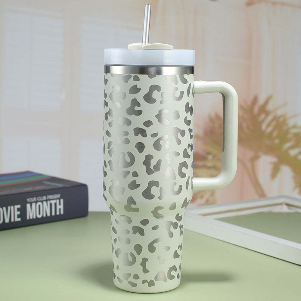 40oz Insulated Mug with Handle and Straw Colorful Leopard Pattern Stainless Steel Travel Cup Gift for Family Friends Couples-Blongser