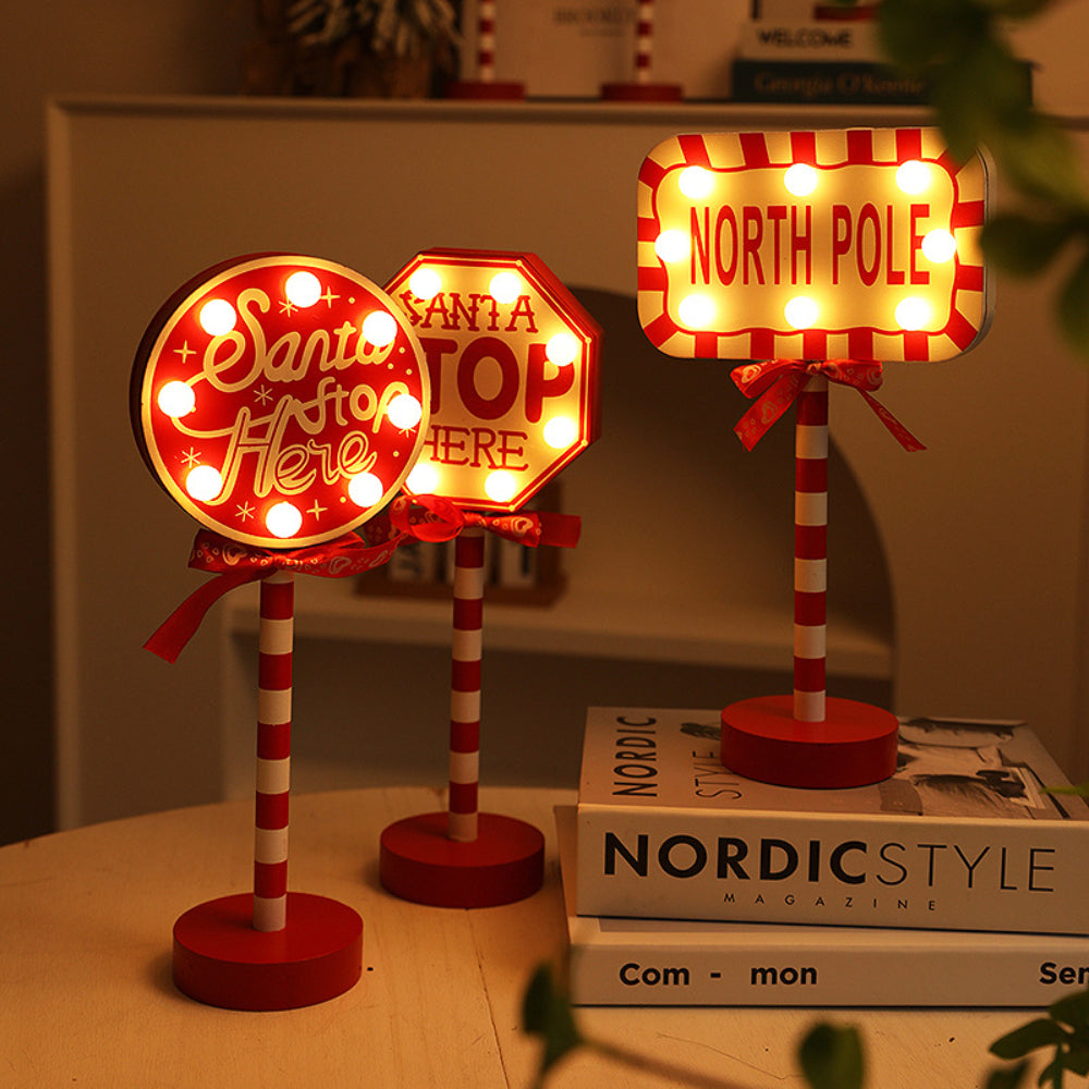 LED Wooden Christmas Light Board For Home Santa Stop Here First Sign Christmas Decoration-Blongser