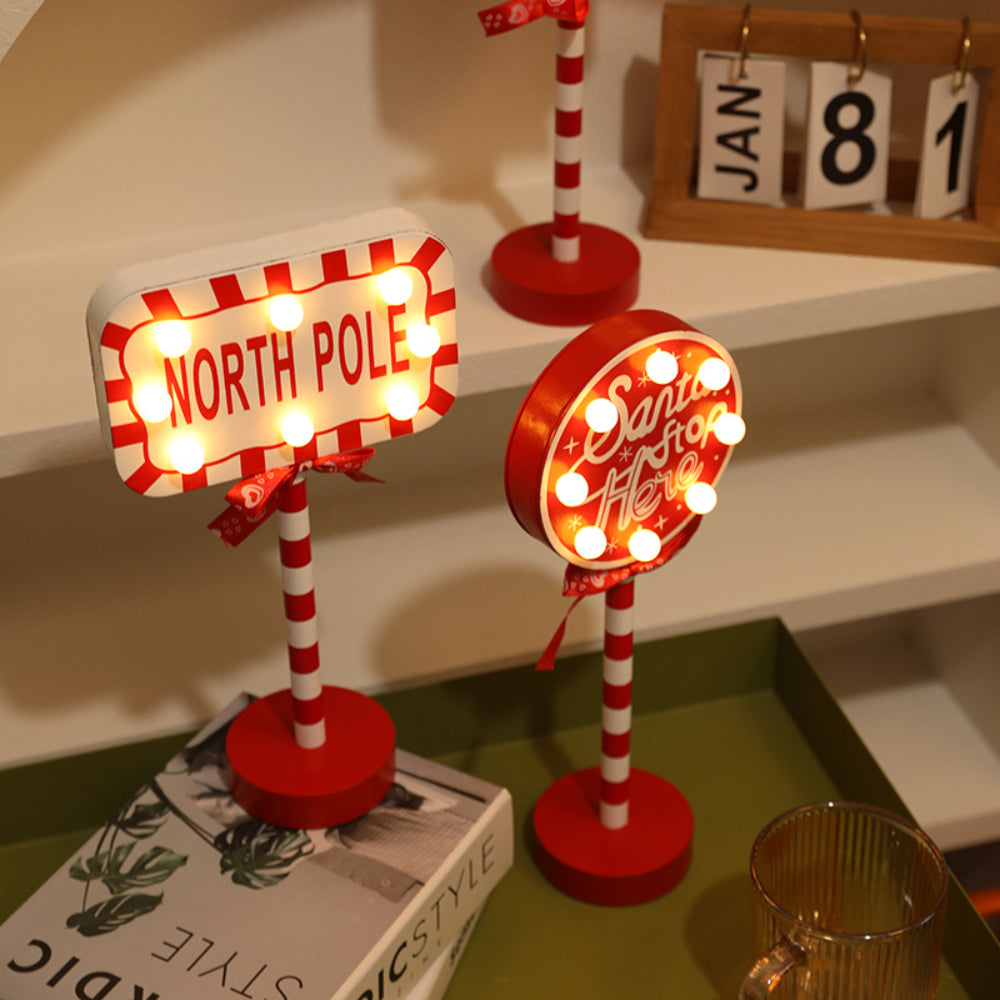 LED Wooden Christmas Light Board For Home Santa Stop Here First Sign Christmas Decoration-Blongser