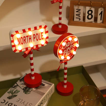 LED Wooden Christmas Light Board For Home Santa Stop Here First Sign Christmas Decoration-Blongser