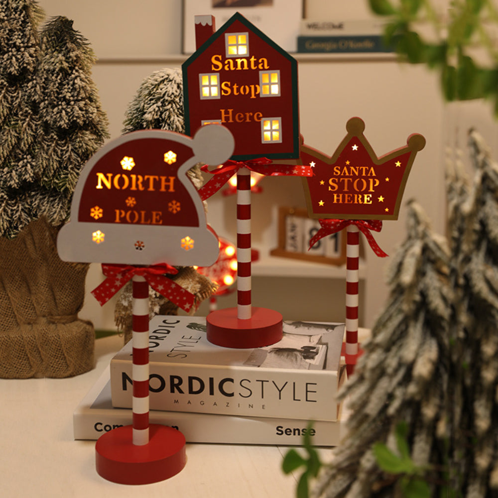 LED Wooden Christmas Light Board For Home Santa Stop Here First Sign Christmas Decoration-Blongser