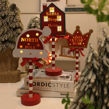 LED Wooden Christmas Light Board For Home Santa Stop Here First Sign Christmas Decoration-Blongser