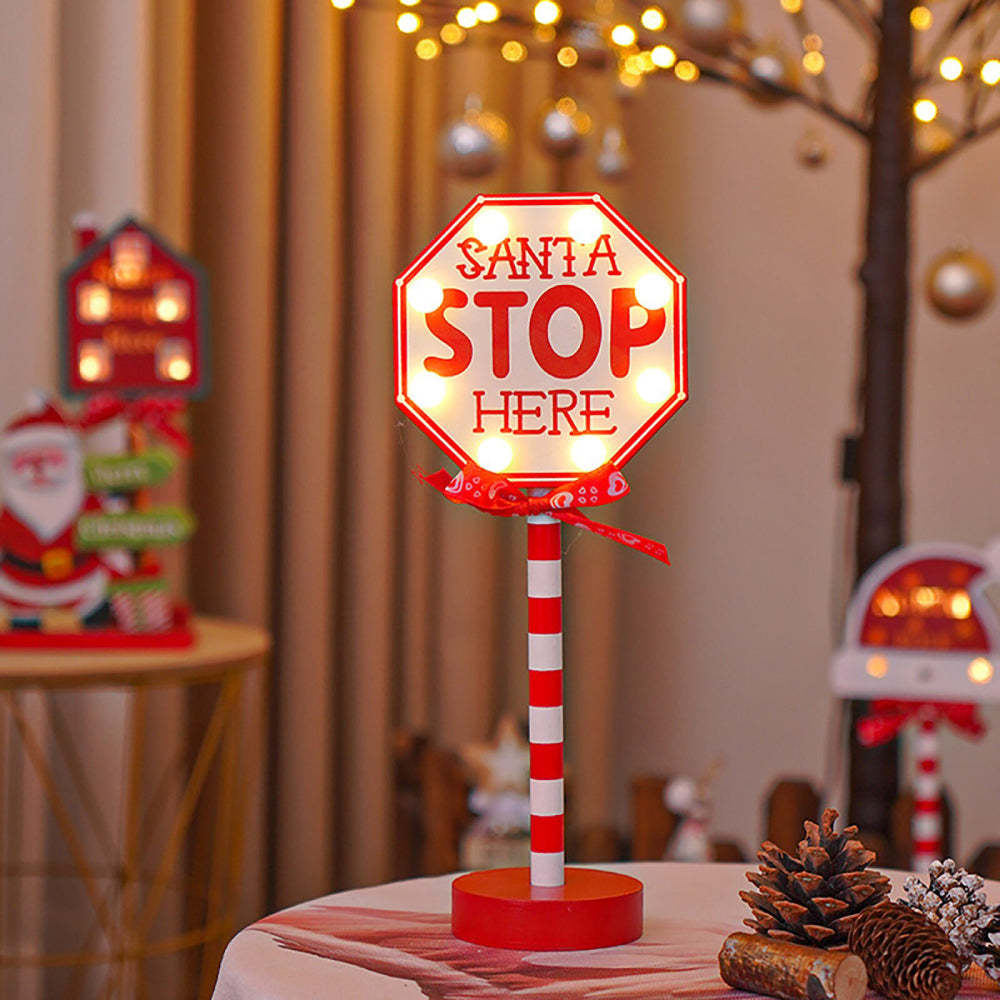 LED Wooden Christmas Light Board For Home Santa Stop Here First Sign Christmas Decoration-Blongser