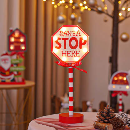 LED Wooden Christmas Light Board For Home Santa Stop Here First Sign Christmas Decoration-Blongser