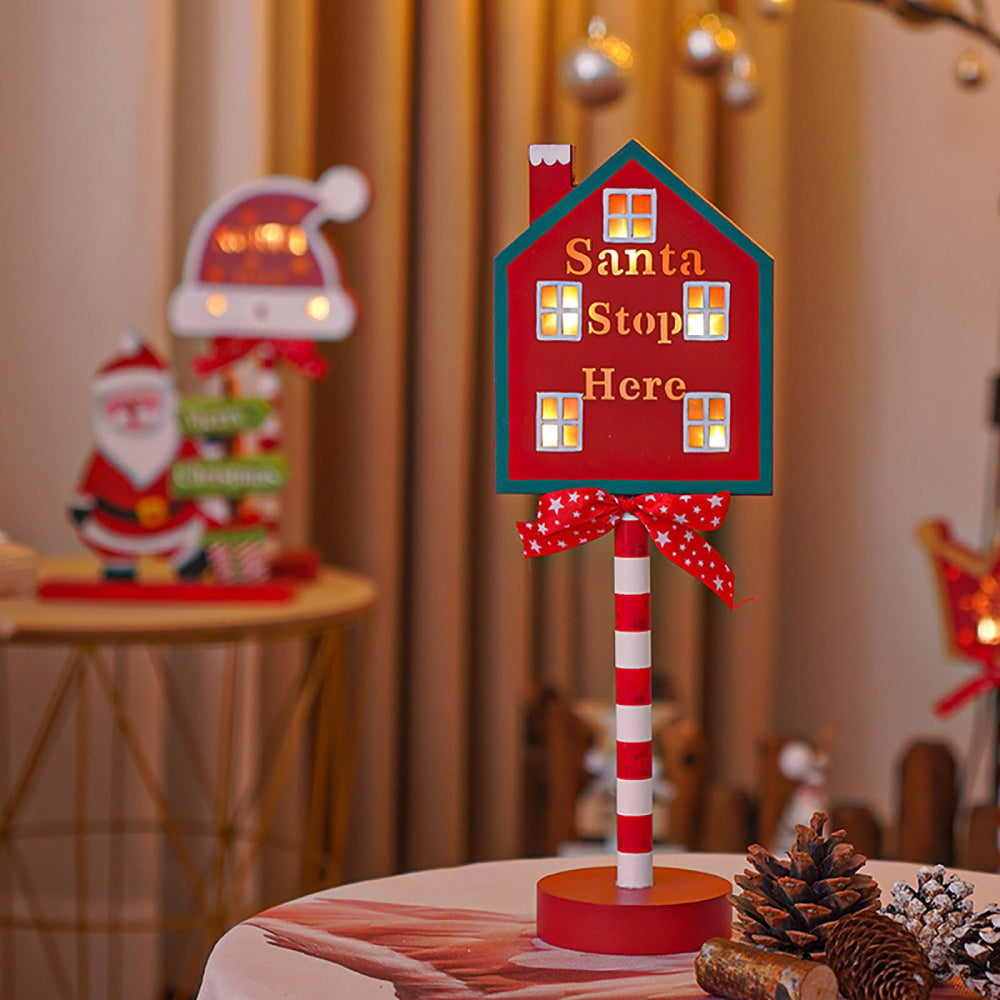 LED Wooden Christmas Light Board For Home Santa Stop Here First Sign Christmas Decoration-Blongser