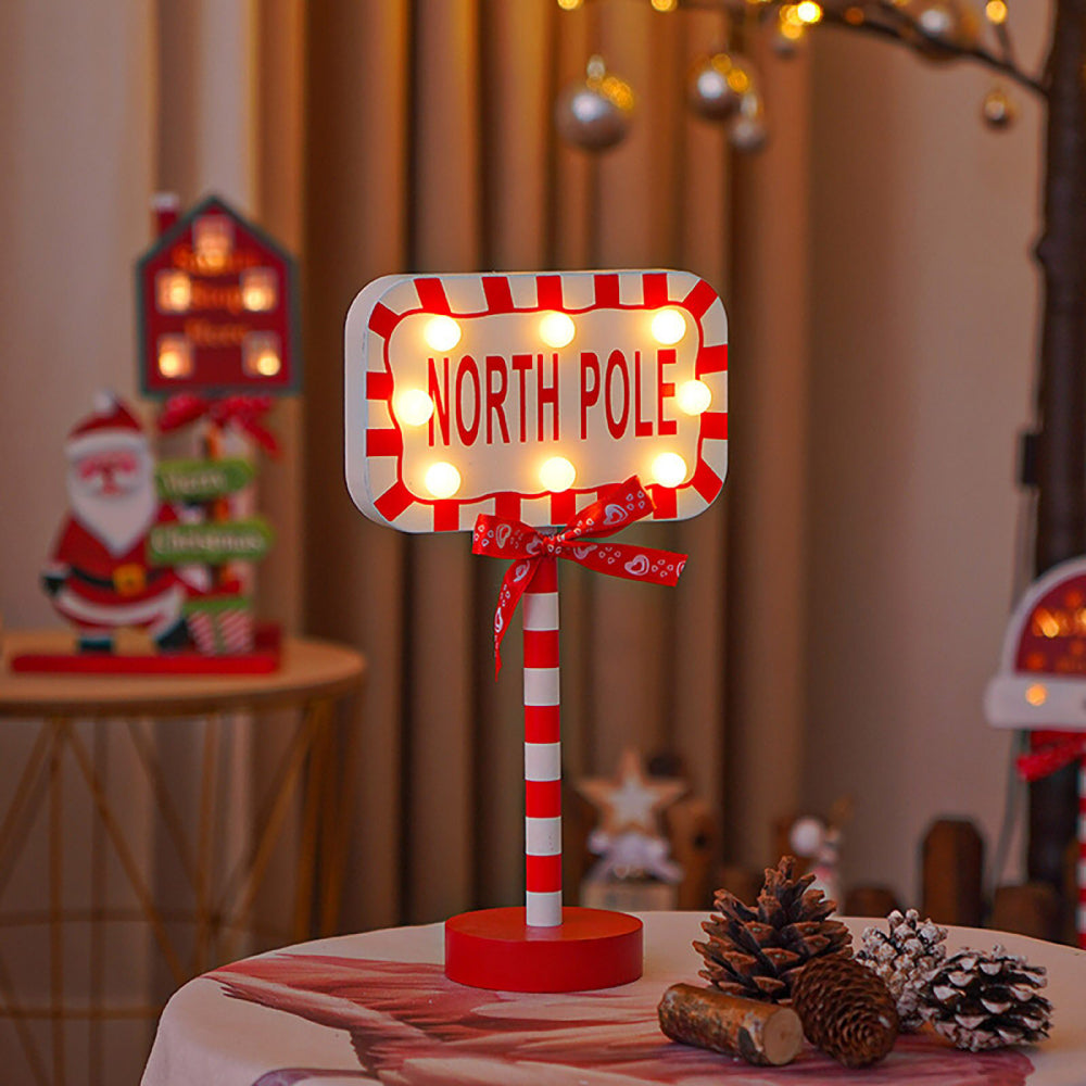 LED Wooden Christmas Light Board For Home Santa Stop Here First Sign Christmas Decoration-Blongser