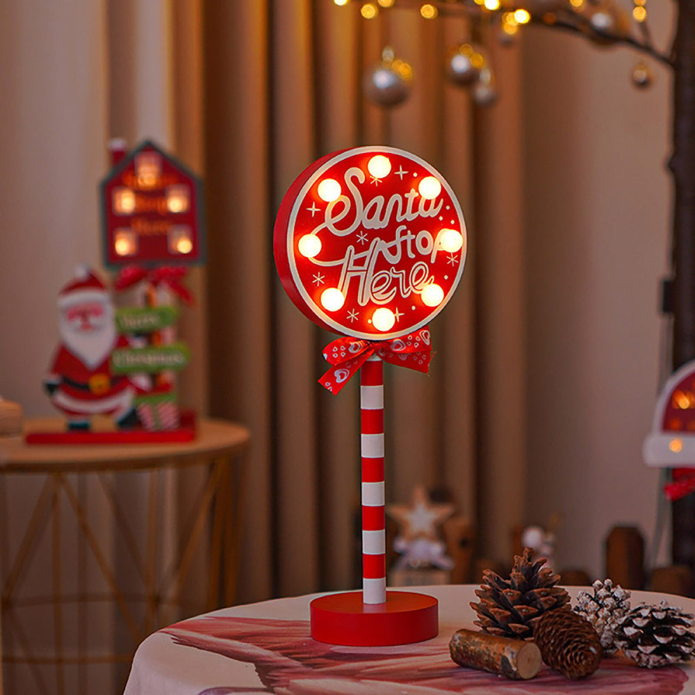 LED Wooden Christmas Light Board For Home Santa Stop Here First Sign Christmas Decoration-Blongser