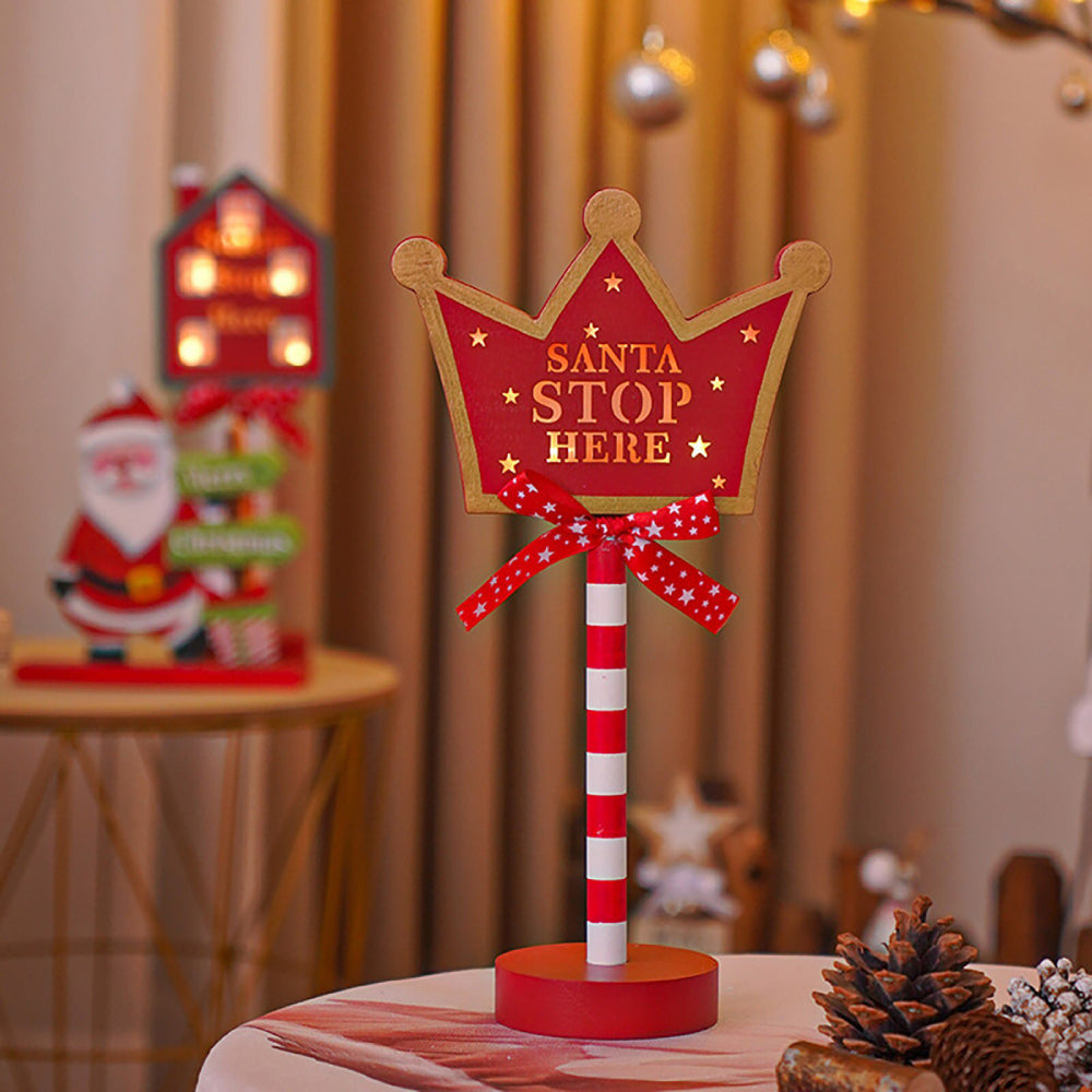 LED Wooden Christmas Light Board For Home Santa Stop Here First Sign Christmas Decoration-Blongser