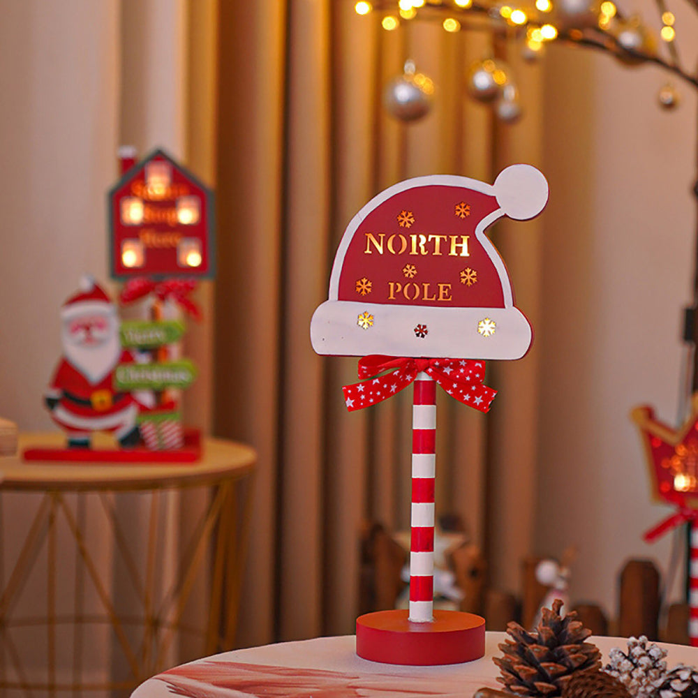 LED Wooden Christmas Light Board For Home Santa Stop Here First Sign Christmas Decoration-Blongser