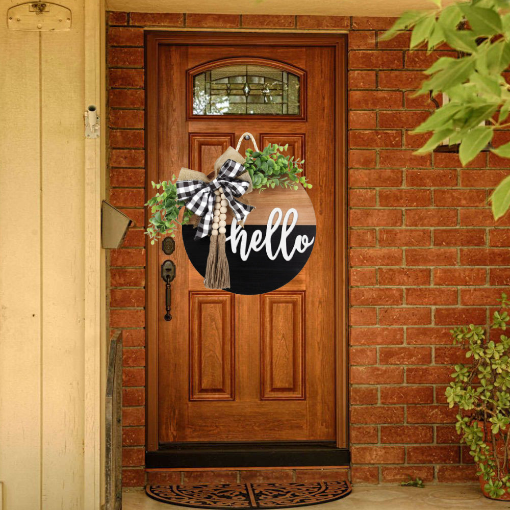 Welcome Sign for Front Door Wood Farmhouse Wreath Porch Decor Hanging Decoration Gifts-Blongser