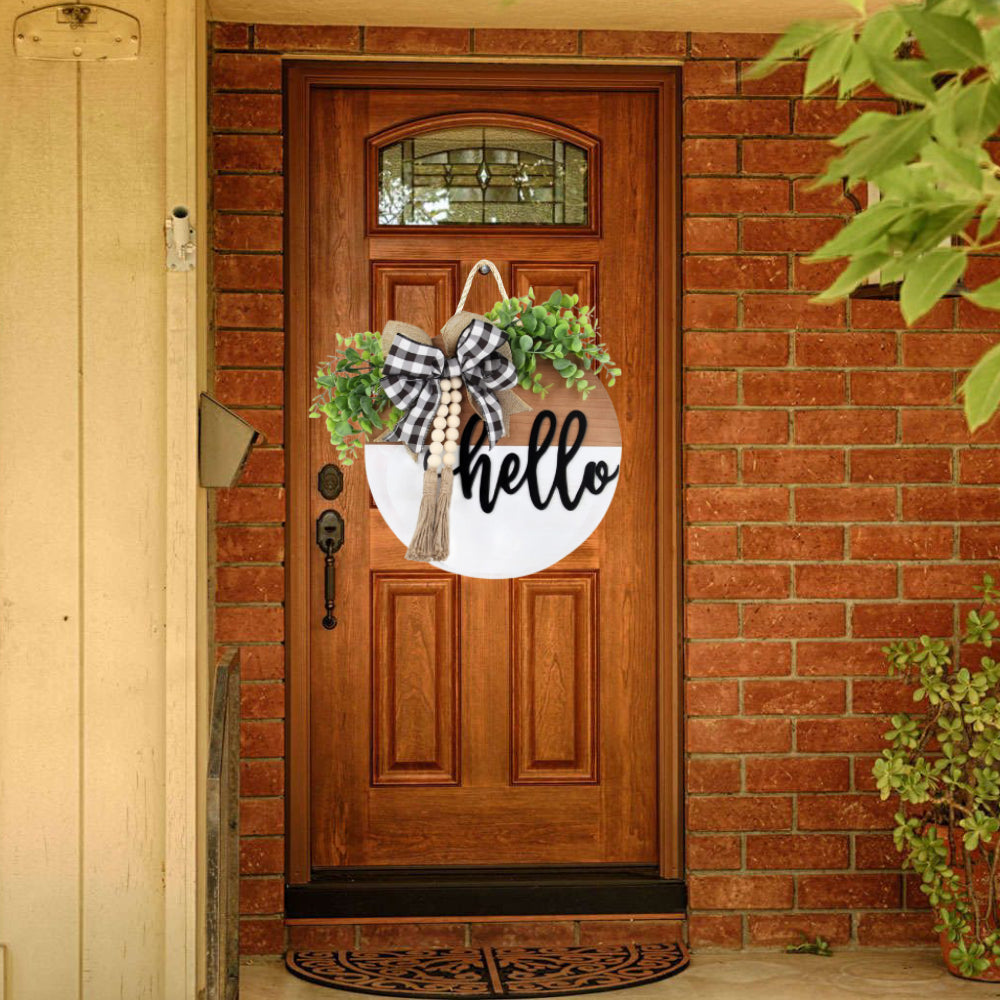 Welcome Sign for Front Door Wood Farmhouse Wreath Porch Decor Hanging Decoration Gifts-Blongser