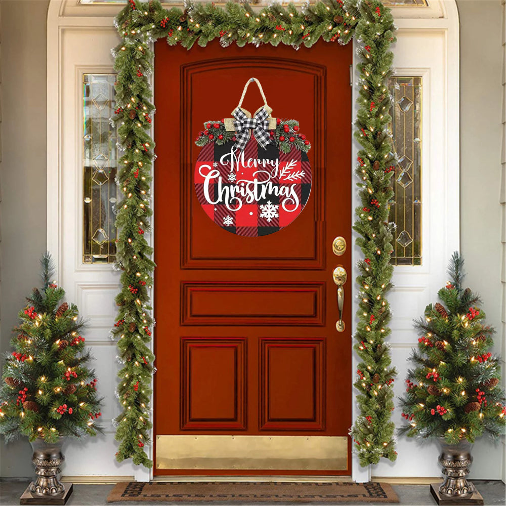 Christmas Welcome Sign for Front Door Farmhouse Wreath Porch Decor Hanging Decoration Gifts-Blongser