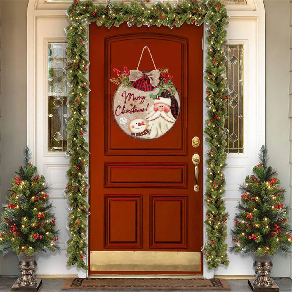 Christmas Welcome Sign for Front Door Wood Farmhouse Wreath Porch Decor Hanging Decoration Gifts-Blongser