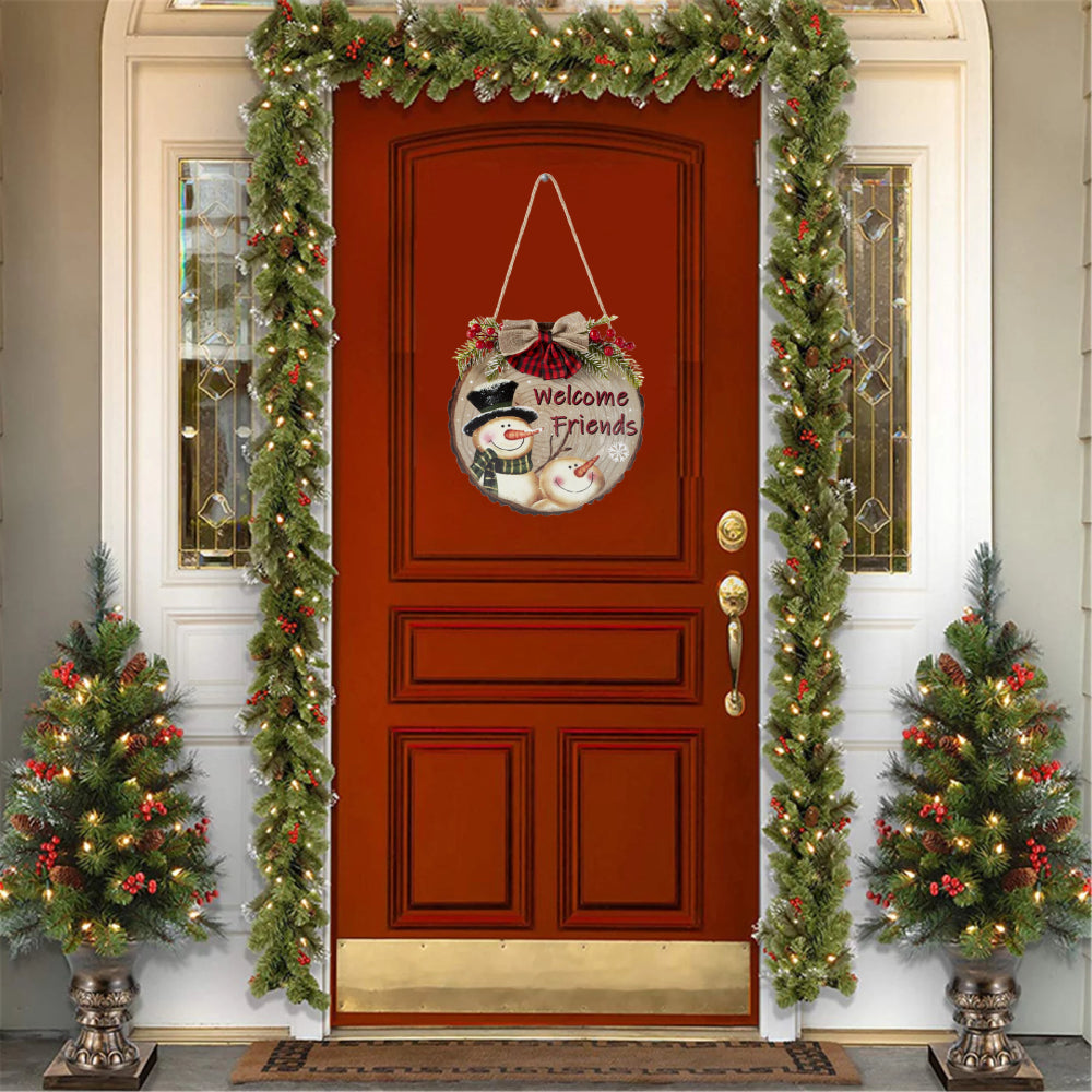Christmas Welcome Sign for Front Door Wood Farmhouse Wreath Porch Decor Hanging Decoration Gifts-Blongser