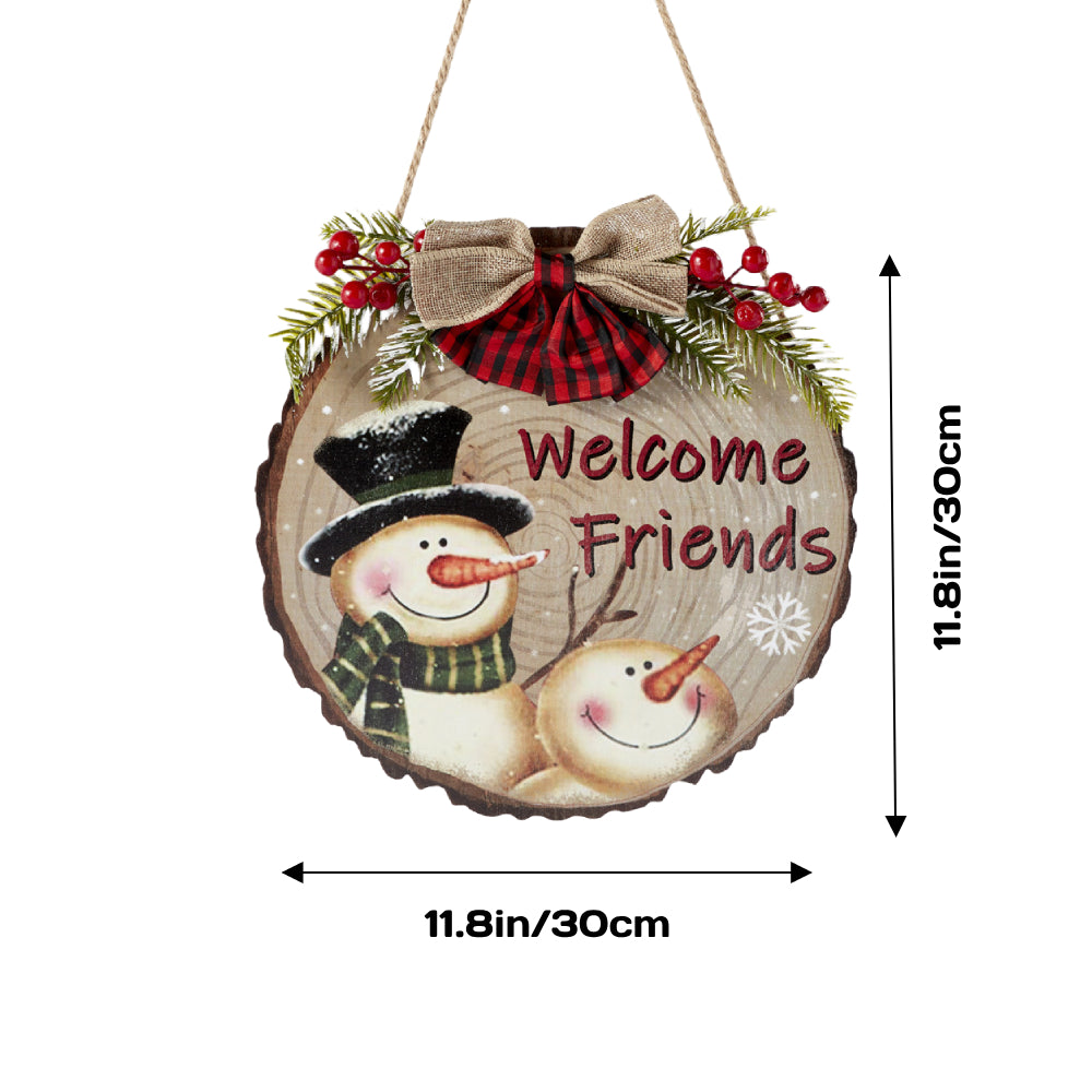 Christmas Welcome Sign for Front Door Wood Farmhouse Wreath Porch Decor Hanging Decoration Gifts-Blongser
