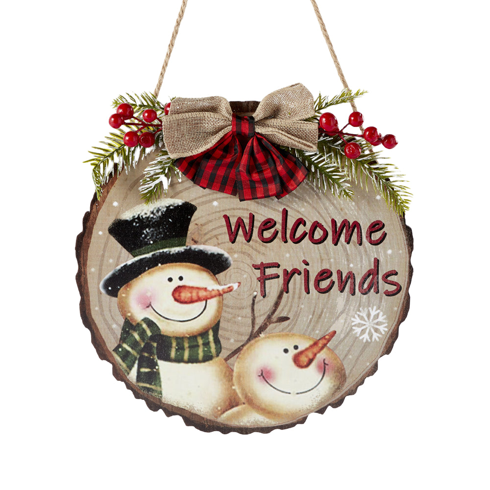 Christmas Welcome Sign for Front Door Wood Farmhouse Wreath Porch Decor Hanging Decoration Gifts-Blongser