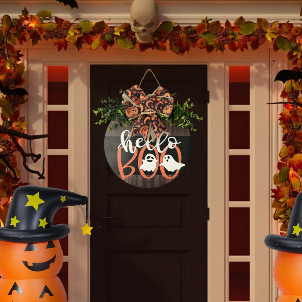 Halloween Welcome Sign for Front Door Wood Farmhouse Wreath Porch Decor Hanging Decoration Gifts-Blongser