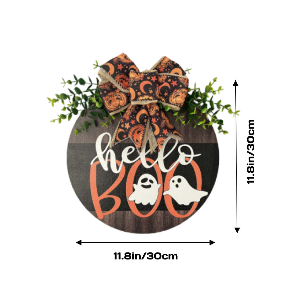 Halloween Welcome Sign for Front Door Wood Farmhouse Wreath Porch Decor Hanging Decoration Gifts-Blongser