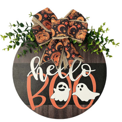 Halloween Welcome Sign for Front Door Wood Farmhouse Wreath Porch Decor Hanging Decoration Gifts-Blongser