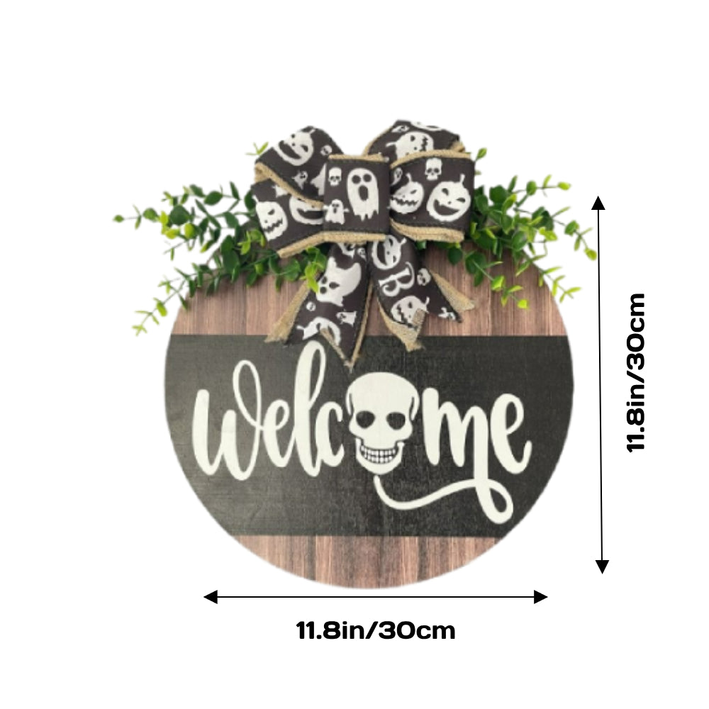 Halloween Welcome Sign for Front Door Wood Farmhouse Wreath Porch Decor Hanging Decoration Gifts-Blongser