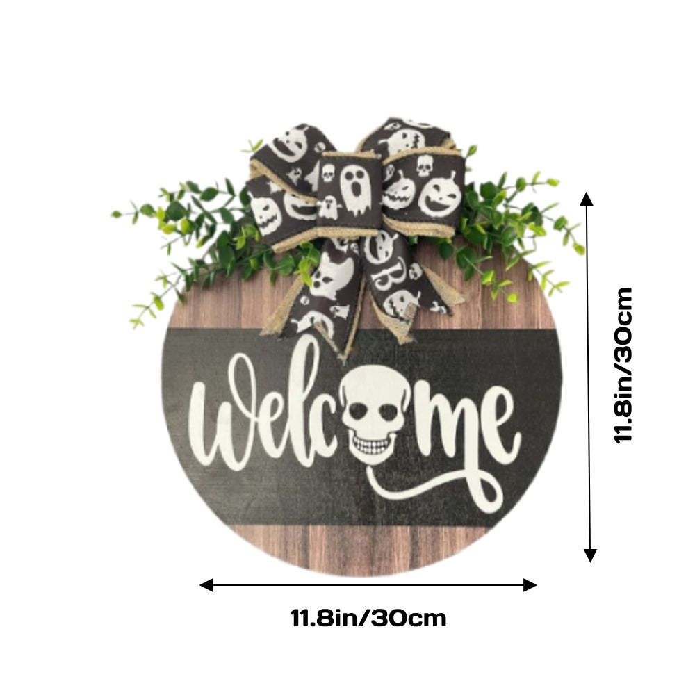 Halloween Welcome Sign for Front Door Wood Farmhouse Wreath Porch Decor Hanging Decoration Gifts-Blongser