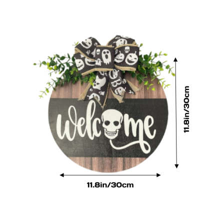 Halloween Welcome Sign for Front Door Wood Farmhouse Wreath Porch Decor Hanging Decoration Gifts-Blongser