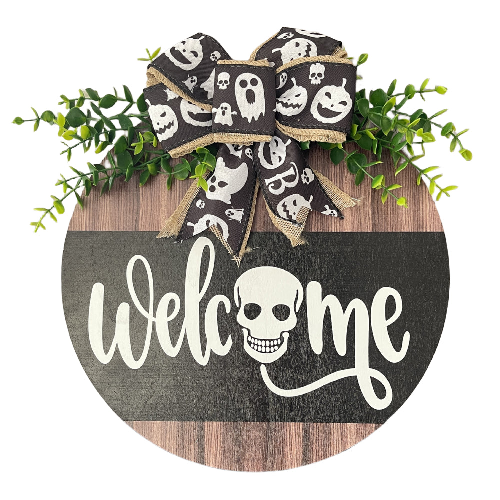 Halloween Welcome Sign for Front Door Wood Farmhouse Wreath Porch Decor Hanging Decoration Gifts-Blongser
