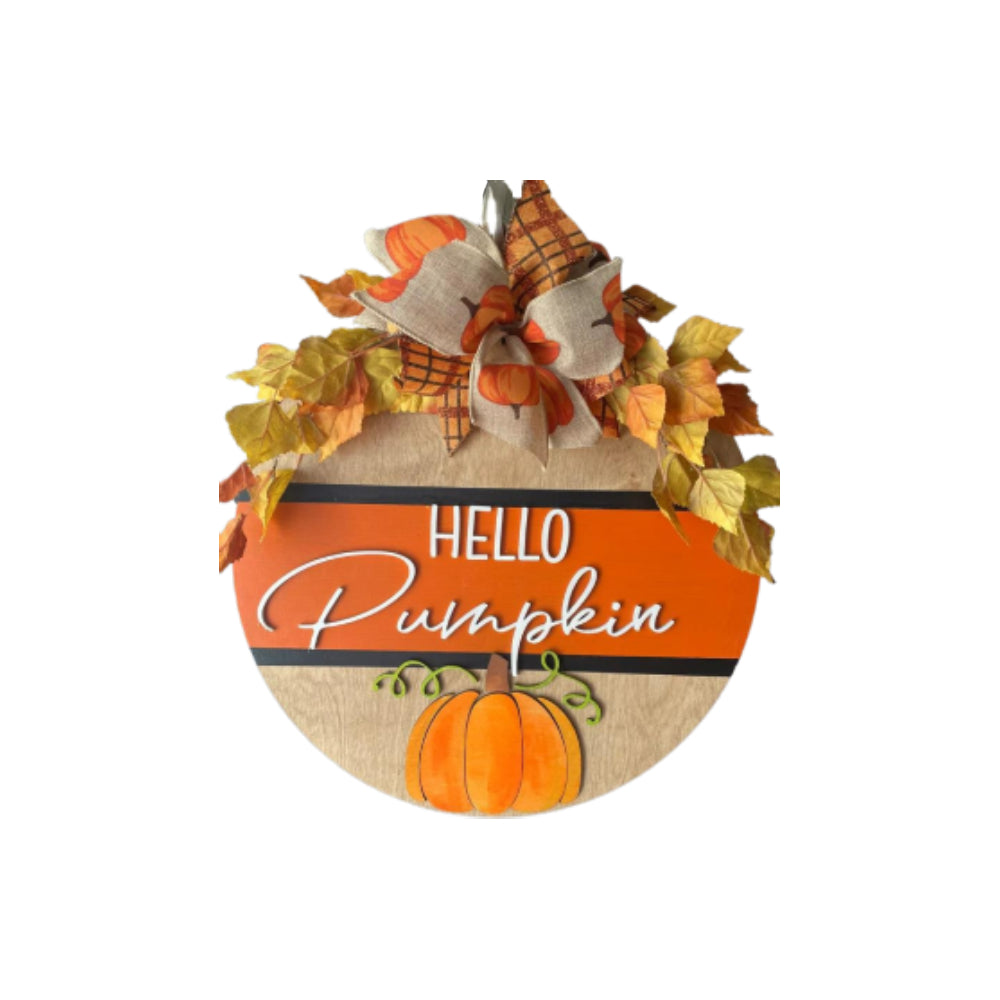 Fall Welcome Sign for Front Door Hello Pumpkin Farmhouse Wreath Porch Decor Hanging Decoration Gifts-Blongser