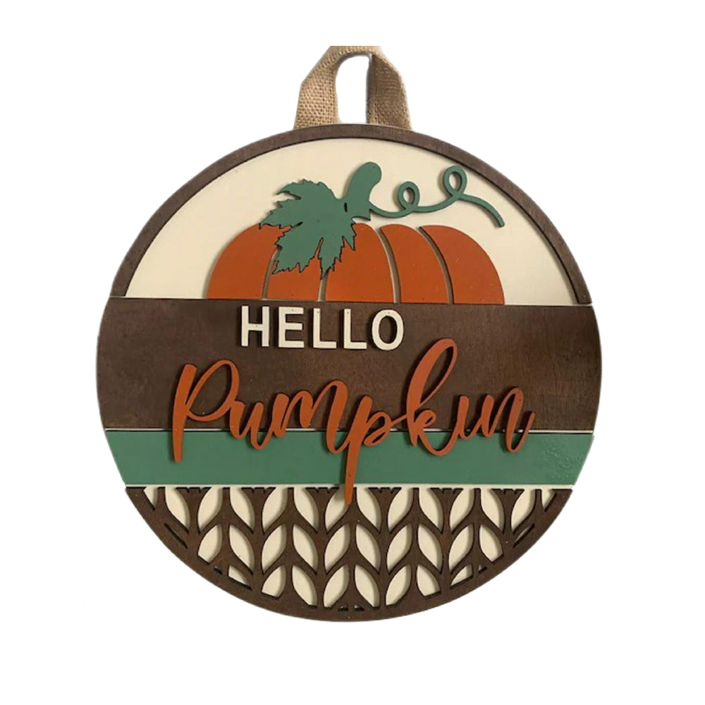 Fall Welcome Sign for Front Door Hello Pumpkin Farmhouse Wreath Porch Decor Hanging Decoration Gifts-Blongser