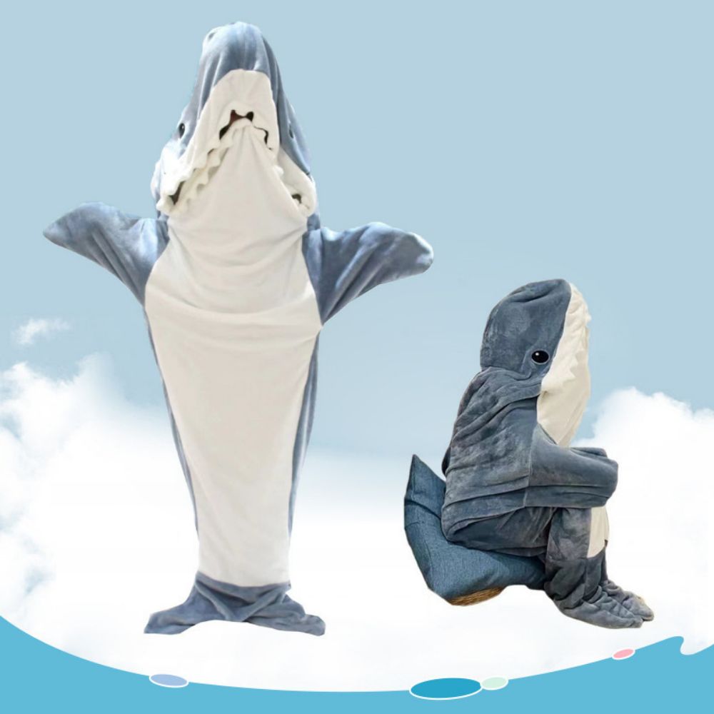Shark Blanket Hoodie Wearable Shark Blanket Flannel Loungewear Shark Hoodie Sleeping Bag-Blongser