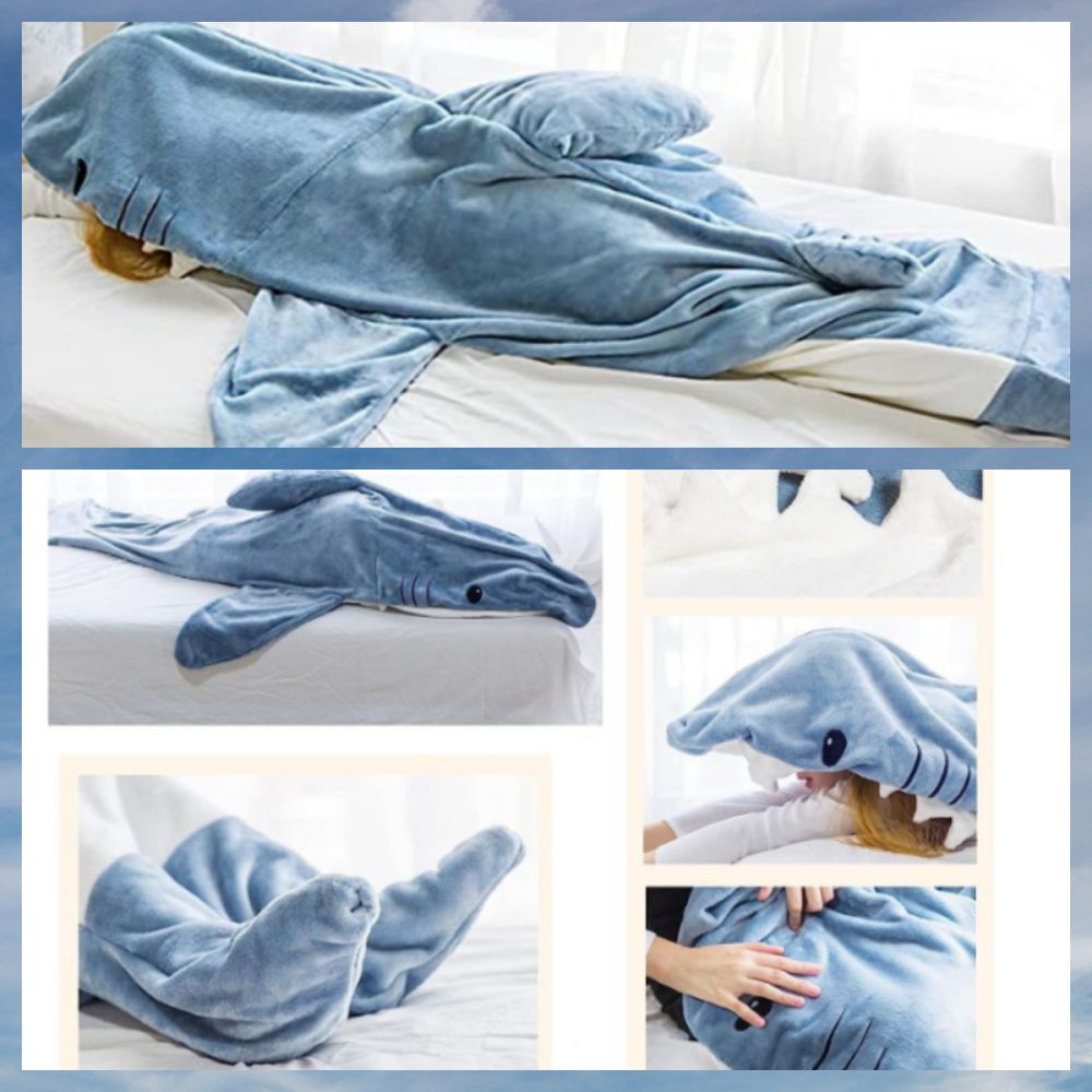 Shark Blanket Hoodie Wearable Shark Blanket Flannel Loungewear Shark Hoodie Sleeping Bag-Blongser