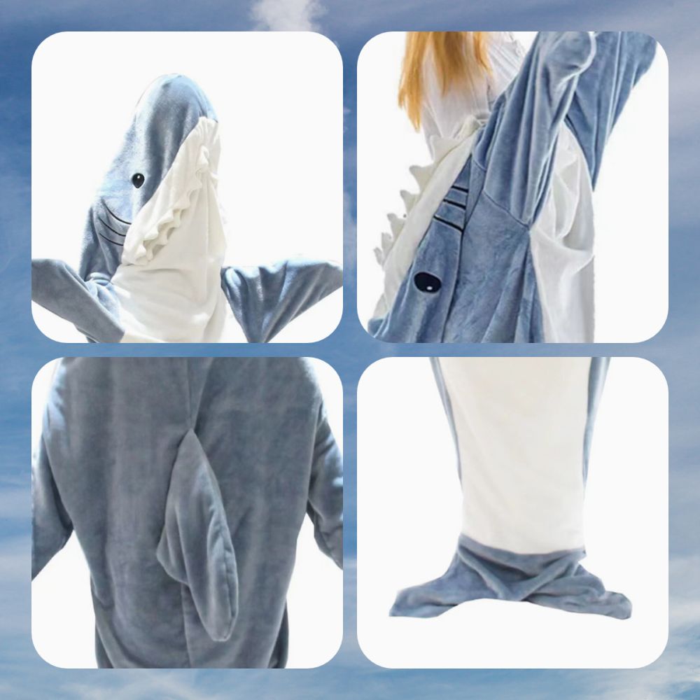 Shark Blanket Hoodie Wearable Shark Blanket Flannel Loungewear Shark Hoodie Sleeping Bag-Blongser