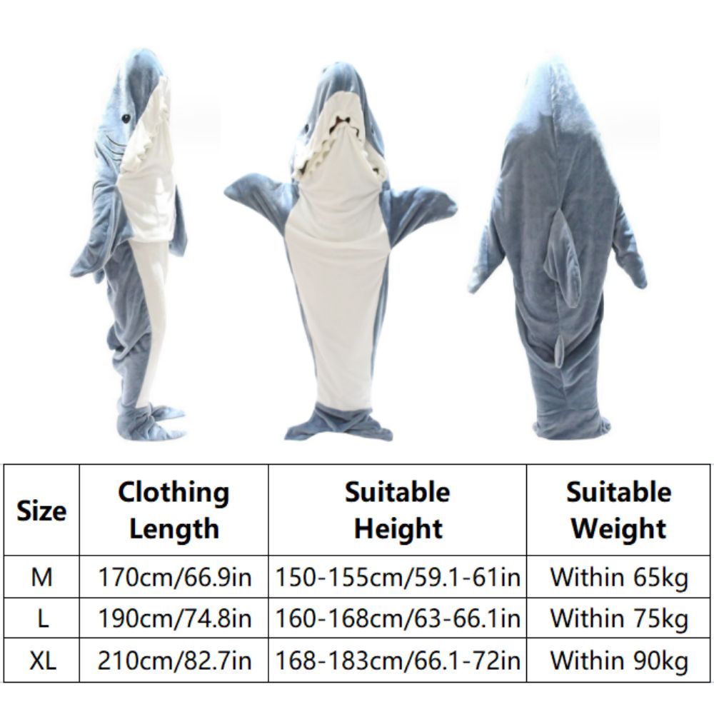 Shark Blanket Hoodie Wearable Shark Blanket Flannel Loungewear Shark Hoodie Sleeping Bag-Blongser