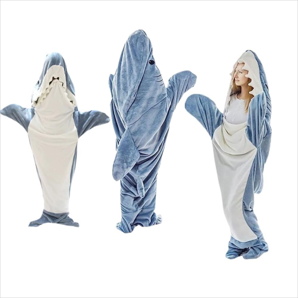 Shark Blanket Hoodie Wearable Shark Blanket Flannel Loungewear Shark Hoodie Sleeping Bag-Blongser