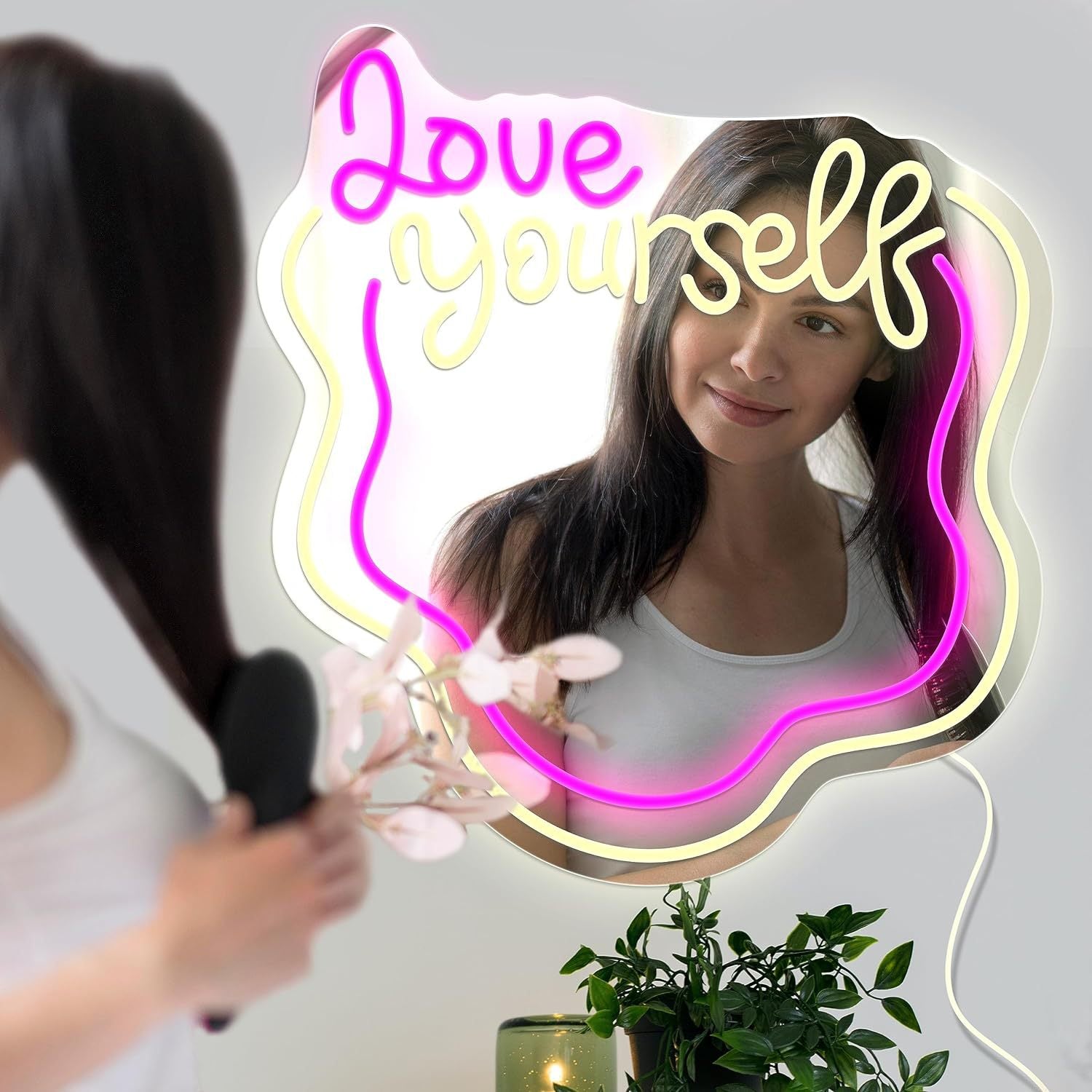 Love Yourself Mirror Light for Wall Wavy Neon Mirror LED Dimmable Light Gift for Her-Blongser
