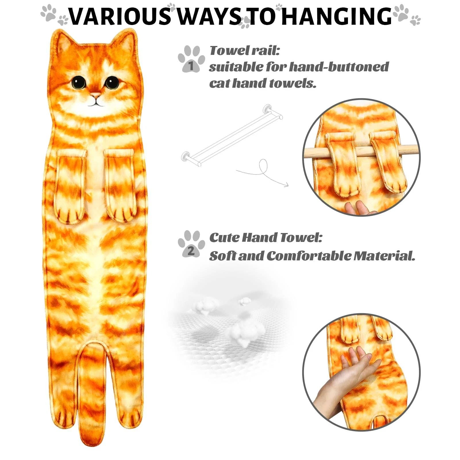 Cute Cat Decor Hanging Face Towels Soft Funny Face Towels Gift for Women Cat Lovers-Blongser