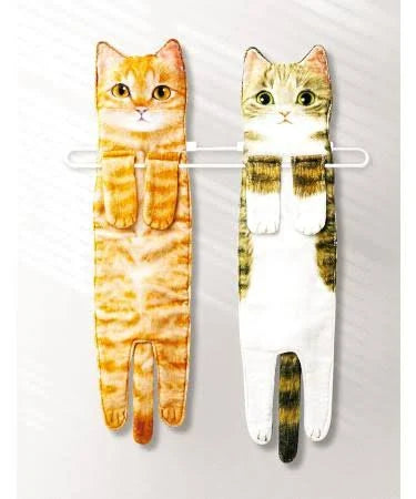 Cute Cat Decor Hanging Face Towels Soft Funny Face Towels Gift for Women Cat Lovers-Blongser