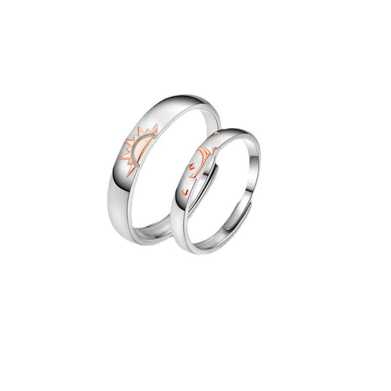 Sun and Moon Promise Ring Matching Couple Rings Adjustable Ring Gifts for Her or Him-Blongser
