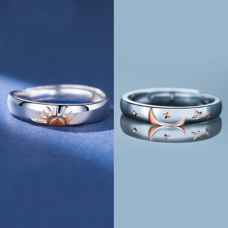 Sun and Moon Promise Ring Matching Couple Rings Adjustable Ring Gifts for Her or Him-Blongser
