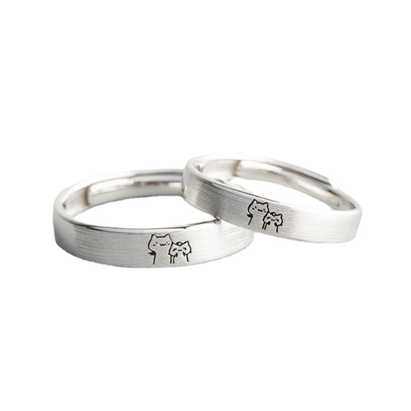 Cute Cat Matching Ring Adjustable Ring Animal Couple Jewelry Gift-Blongser