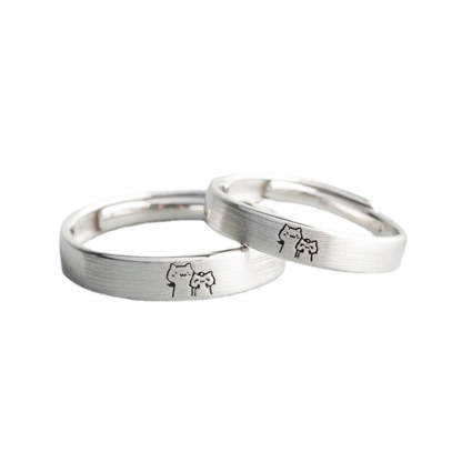 Cute Cat Matching Ring Adjustable Ring Animal Couple Jewelry Gift-Blongser